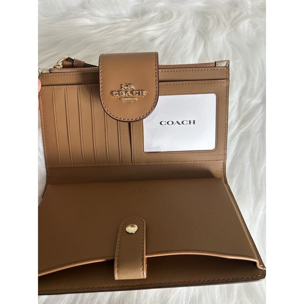 Coach Tech Phone Wallet Khaki Saddle Signature Canvas C2874 NWT - Picture 3 of 6